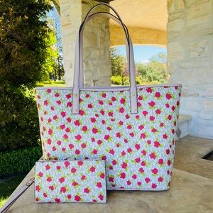 NWT Michael Kors floral roses Tote&wallet